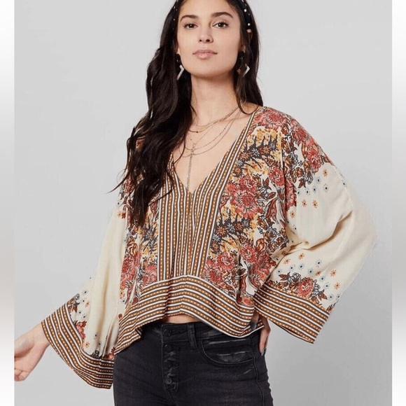 Free People Tops - Free People Mix and Match Blouse Tea Combo Crop Boho Festival Top Long Sleeve